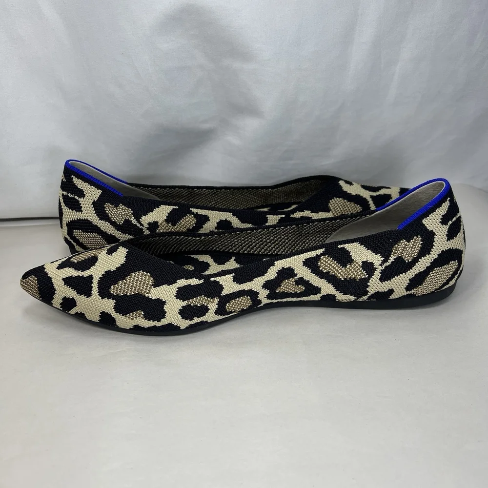 Rothy’s Pointed Toe Flats 11.5 Wild Cat Leopard Cheetah Soft Slip On Womens Shoe - Picture 8 of 13
